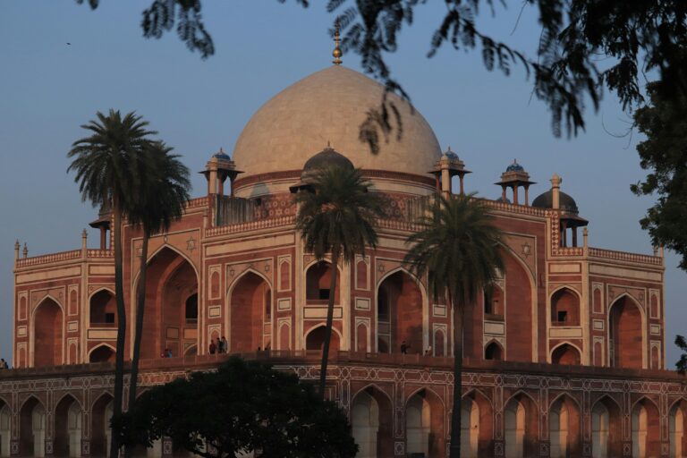A classic shot of Humayun's Tomb in New Delhi showcasing its grand Mughal architecture.